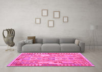 Machine Washable Abstract Pink Contemporary Rug, wshcon1672pnk