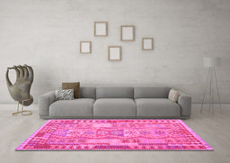Machine Washable Abstract Pink Contemporary Rug in a Living Room, wshcon1672pnk
