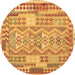 Round Abstract Brown Contemporary Rug, con1672brn