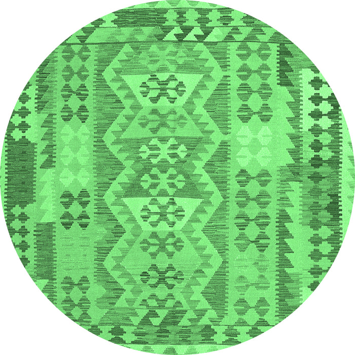 Round Machine Washable Abstract Emerald Green Contemporary Area Rugs, wshcon1672emgrn