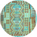 Round Abstract Light Blue Contemporary Rug, con1672lblu