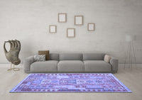 Machine Washable Abstract Blue Contemporary Rug, wshcon1672blu
