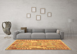 Machine Washable Abstract Brown Contemporary Rug in a Living Room,, wshcon1672brn