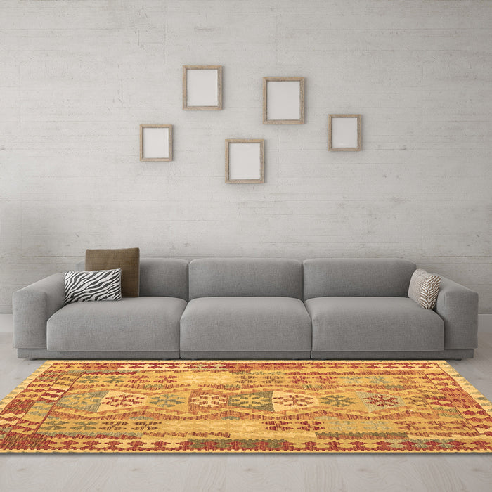 Machine Washable Abstract Brown Contemporary Rug in a Living Room,, wshcon1672brn