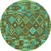 Round Machine Washable Oriental Turquoise Traditional Area Rugs, wshcon1673turq