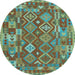 Round Machine Washable Oriental Light Blue Traditional Rug, wshcon1673lblu