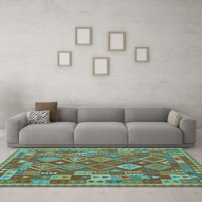 Machine Washable Oriental Light Blue Traditional Rug in a Living Room, wshcon1673lblu