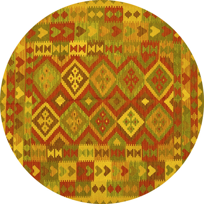 Round Machine Washable Oriental Yellow Traditional Rug, wshcon1673yw