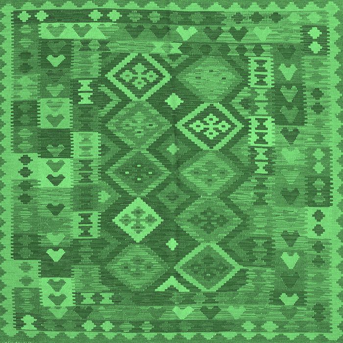 Square Machine Washable Oriental Emerald Green Traditional Area Rugs, wshcon1673emgrn