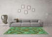 Machine Washable Oriental Turquoise Traditional Area Rugs in a Living Room,, wshcon1673turq