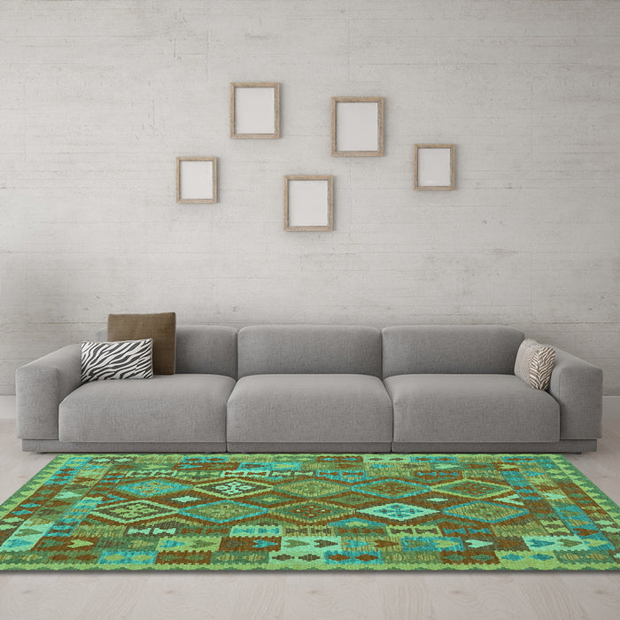 Machine Washable Oriental Turquoise Traditional Area Rugs in a Living Room,, wshcon1673turq