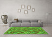 Machine Washable Oriental Green Traditional Area Rugs in a Living Room,, wshcon1673grn