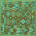 Square Machine Washable Oriental Turquoise Traditional Area Rugs, wshcon1673turq