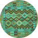 Round Oriental Turquoise Traditional Rug, con1674turq