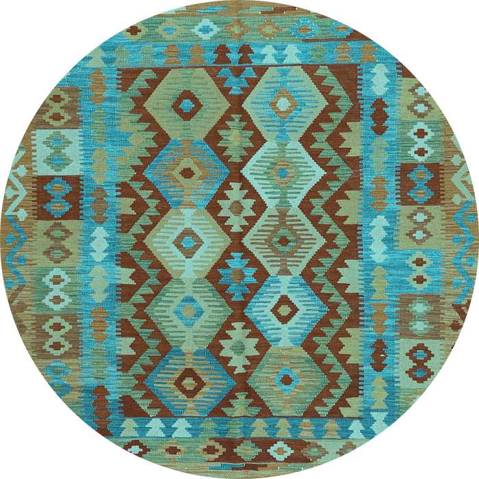 Round Machine Washable Oriental Light Blue Traditional Rug, wshcon1674lblu