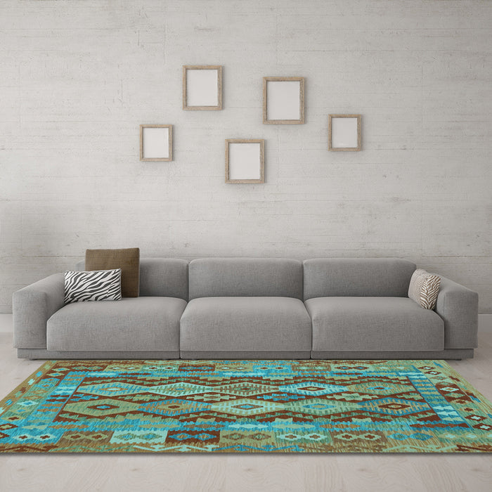 Machine Washable Oriental Light Blue Traditional Rug in a Living Room, wshcon1674lblu