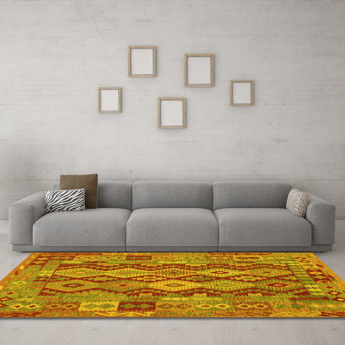 Machine Washable Oriental Yellow Traditional Rug in a Living Room, wshcon1674yw