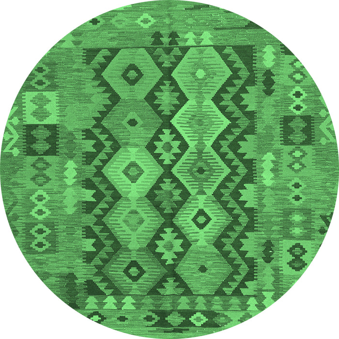 Round Machine Washable Oriental Emerald Green Traditional Area Rugs, wshcon1674emgrn