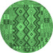 Round Machine Washable Oriental Emerald Green Traditional Area Rugs, wshcon1674emgrn