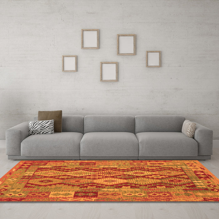 Machine Washable Oriental Orange Traditional Area Rugs in a Living Room, wshcon1674org