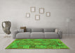 Machine Washable Oriental Green Traditional Area Rugs in a Living Room,, wshcon1674grn