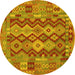 Round Machine Washable Oriental Yellow Traditional Rug, wshcon1674yw