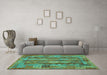 Machine Washable Oriental Turquoise Traditional Area Rugs in a Living Room,, wshcon1674turq