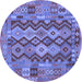 Round Machine Washable Oriental Blue Traditional Rug, wshcon1674blu