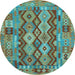 Round Oriental Light Blue Traditional Rug, con1674lblu