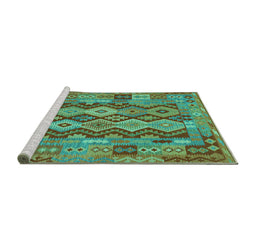 Sideview of Machine Washable Oriental Turquoise Traditional Area Rugs, wshcon1674turq
