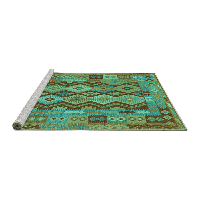 Sideview of Machine Washable Oriental Turquoise Traditional Area Rugs, wshcon1674turq