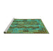 Sideview of Machine Washable Oriental Turquoise Traditional Area Rugs, wshcon1674turq