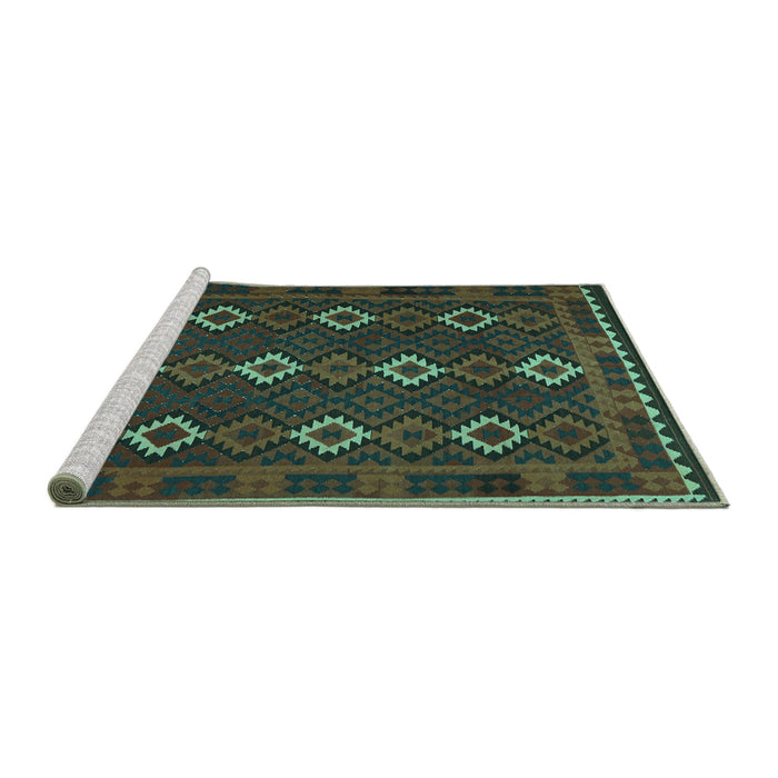 Sideview of Machine Washable Oriental Turquoise Traditional Area Rugs, wshcon1675turq