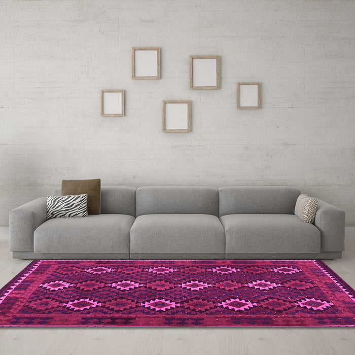 Machine Washable Oriental Pink Traditional Rug in a Living Room, wshcon1675pnk
