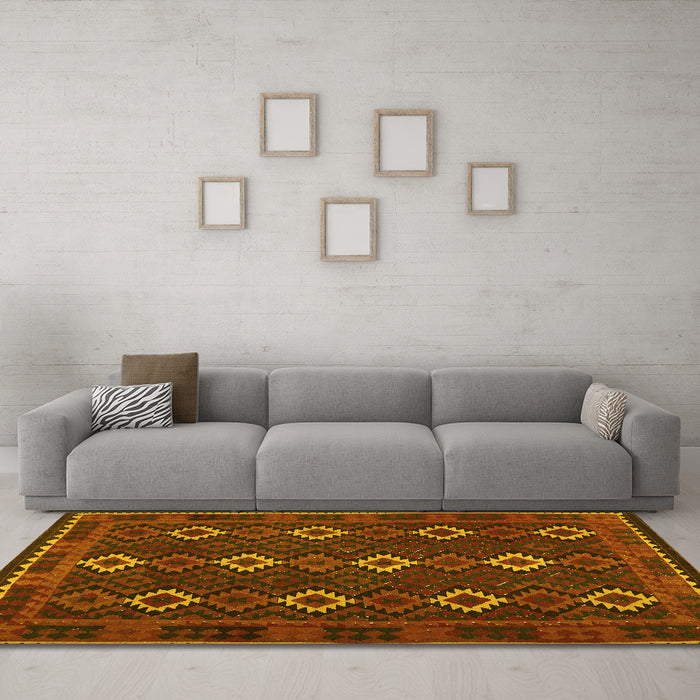 Machine Washable Oriental Yellow Traditional Rug in a Living Room, wshcon1675yw