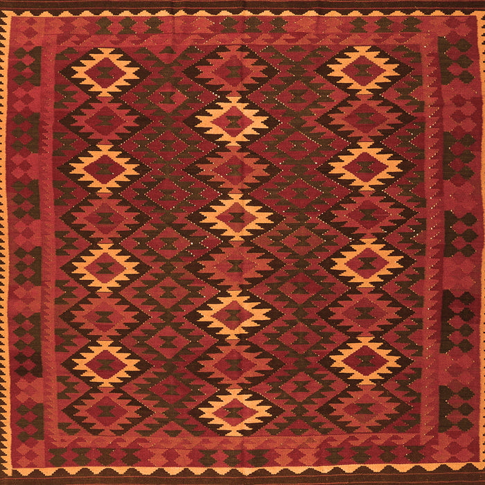 Round Machine Washable Oriental Orange Traditional Area Rugs, wshcon1675org