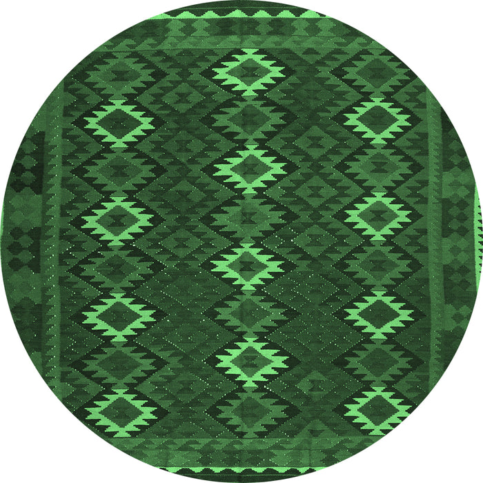 Round Machine Washable Oriental Emerald Green Traditional Area Rugs, wshcon1675emgrn