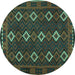 Round Machine Washable Oriental Turquoise Traditional Area Rugs, wshcon1675turq