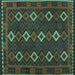 Square Machine Washable Oriental Turquoise Traditional Area Rugs, wshcon1675turq