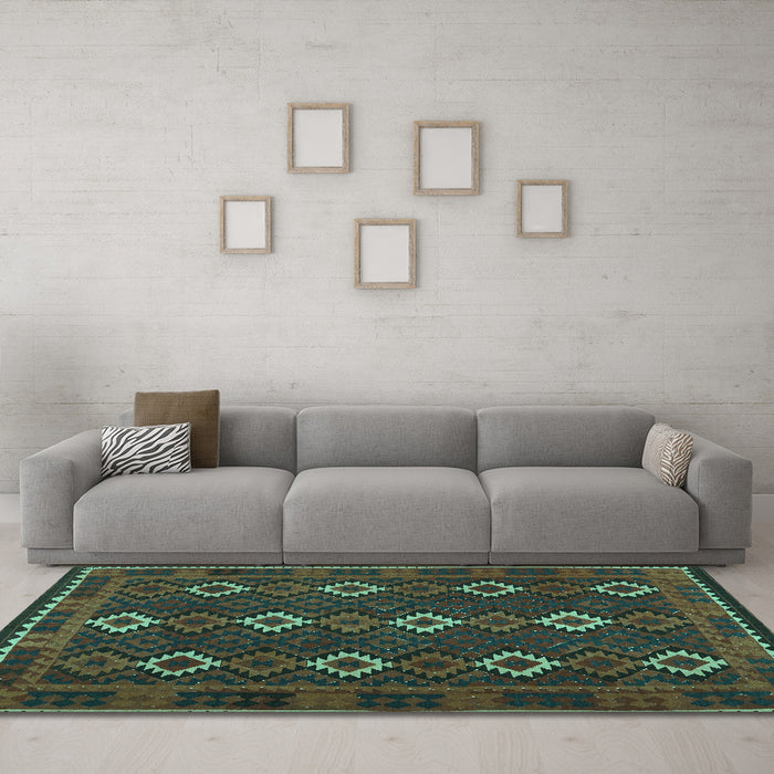 Machine Washable Oriental Turquoise Traditional Area Rugs in a Living Room,, wshcon1675turq