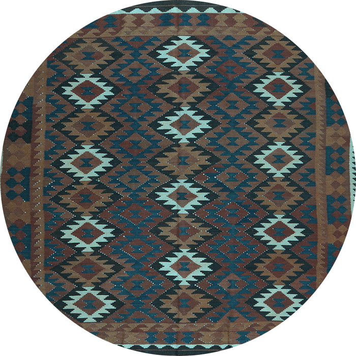 Round Machine Washable Oriental Light Blue Traditional Rug, wshcon1675lblu