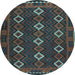 Round Machine Washable Oriental Light Blue Traditional Rug, wshcon1675lblu