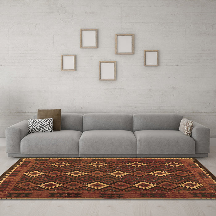 Machine Washable Oriental Brown Traditional Rug in a Living Room,, wshcon1675brn
