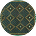 Round Machine Washable Oriental Turquoise Traditional Area Rugs, wshcon1676turq