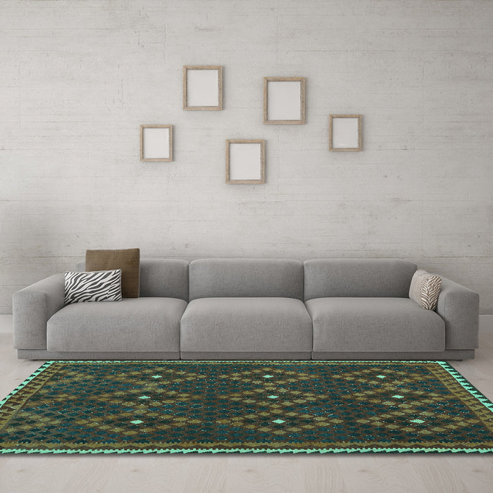 Machine Washable Oriental Turquoise Traditional Area Rugs in a Living Room,, wshcon1676turq