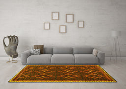 Machine Washable Oriental Yellow Traditional Rug in a Living Room, wshcon1676yw