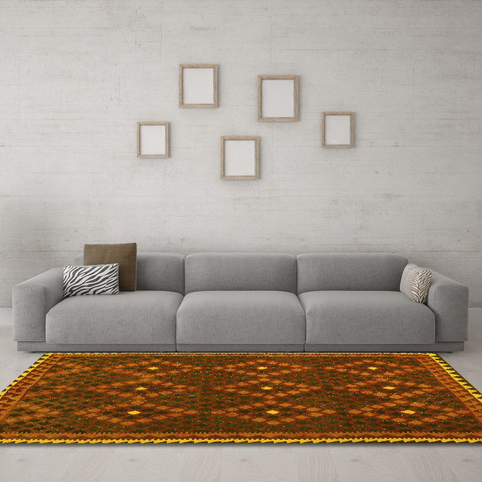 Machine Washable Oriental Yellow Traditional Rug in a Living Room, wshcon1676yw