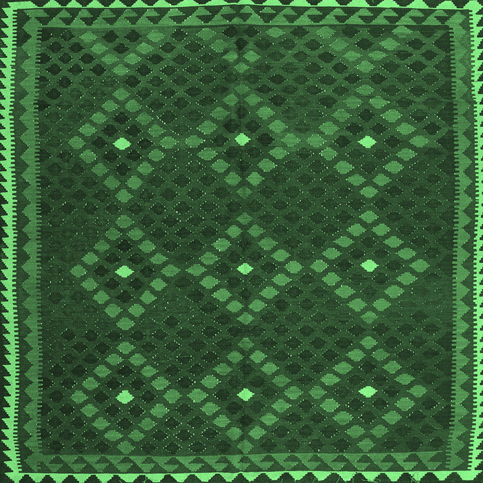 Square Machine Washable Oriental Emerald Green Traditional Area Rugs, wshcon1676emgrn