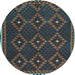 Round Machine Washable Oriental Light Blue Traditional Rug, wshcon1676lblu