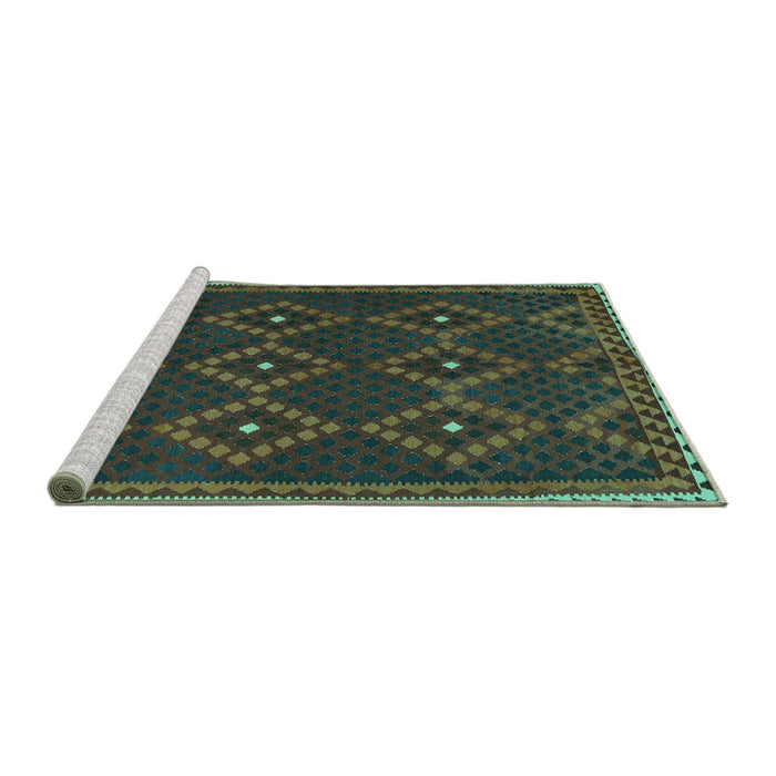Sideview of Machine Washable Oriental Turquoise Traditional Area Rugs, wshcon1676turq